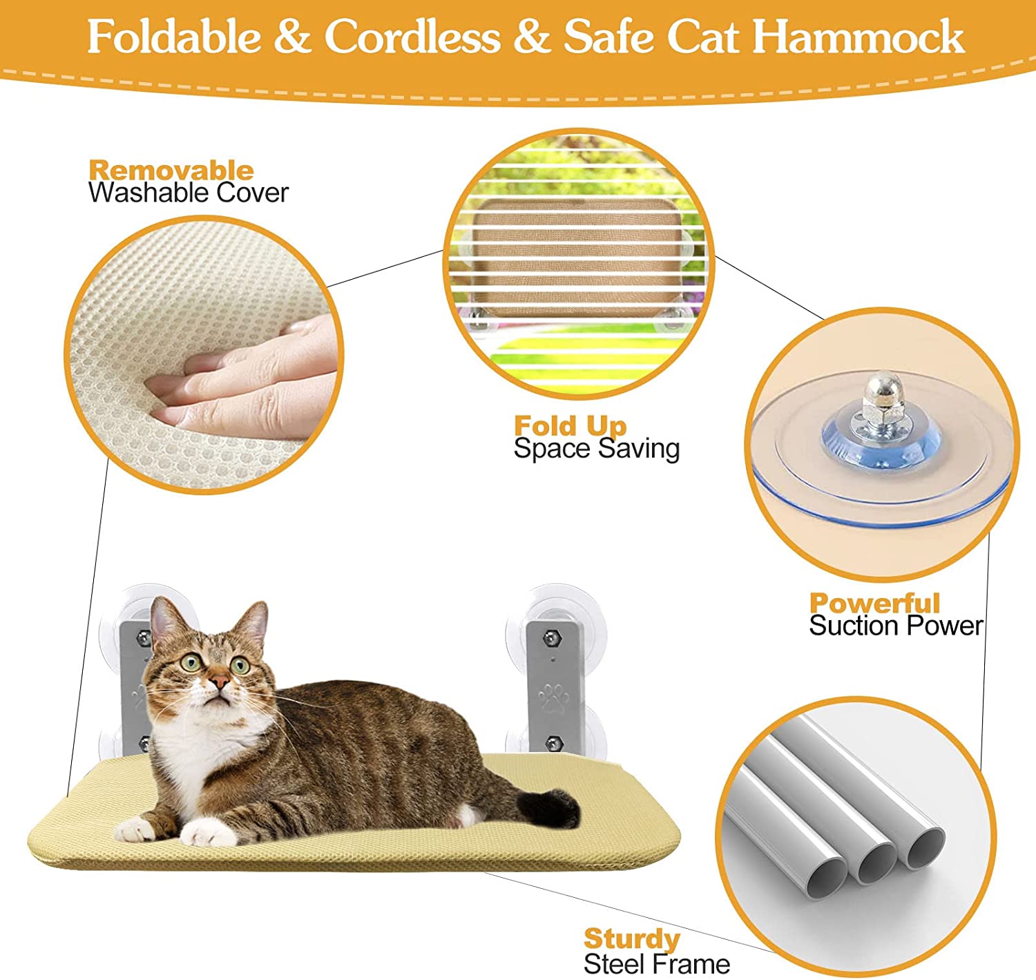 Foldable Durable 4 Suction Cup Window Hammock